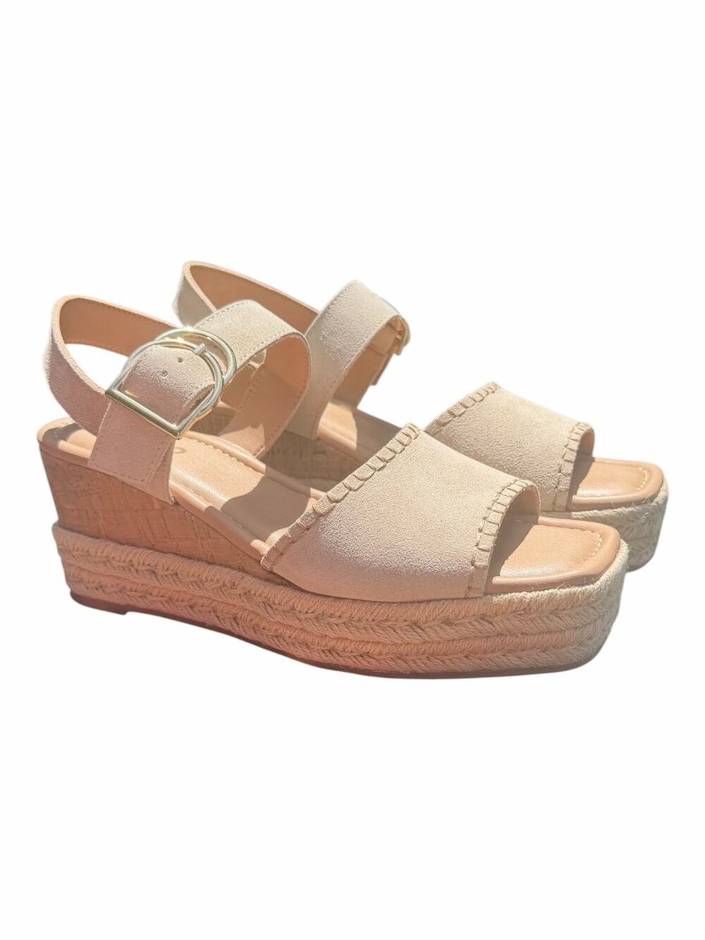 Blondo Leather Espadrille Wedge Sandals Nude Beige Size 10 NEW In Box